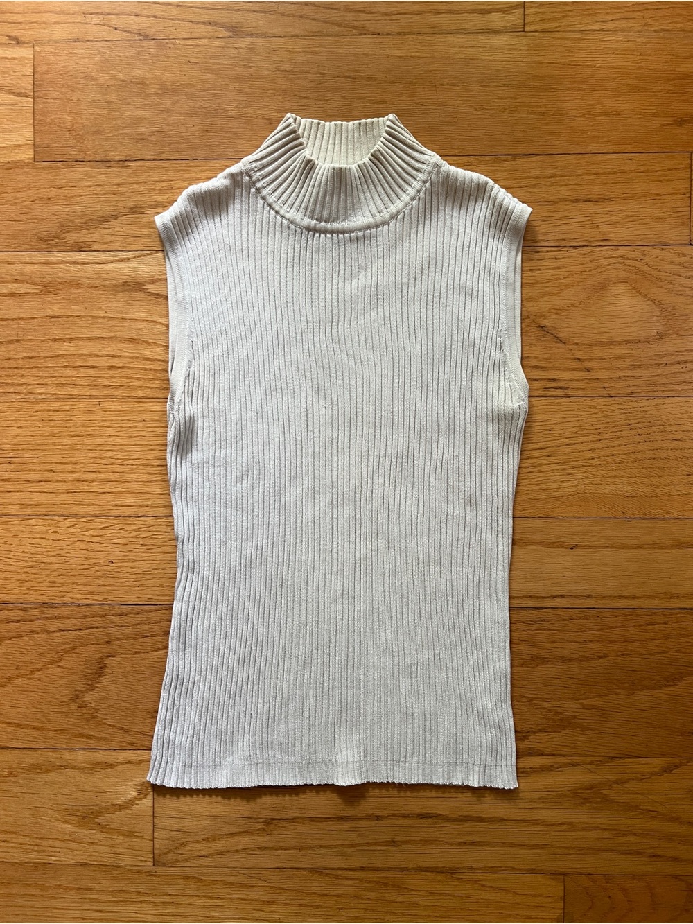 Vintage Silk and Cotton Ribbed Mock Neck Sleeveless Tank in Cream
